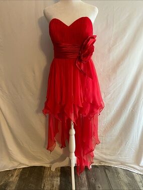 Vintage 90s fairy high low strapless handkerchief hem pixie dress gown 7 8 red